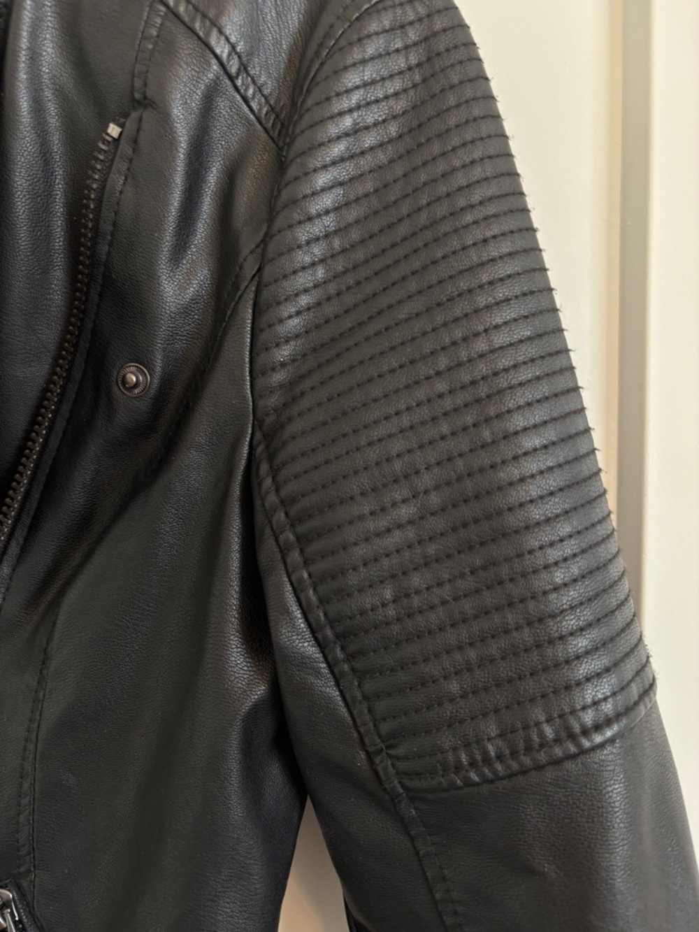 TopShop Nelly Black Faux Leather Biker Jacket Size 4 - Picture 7 of 12